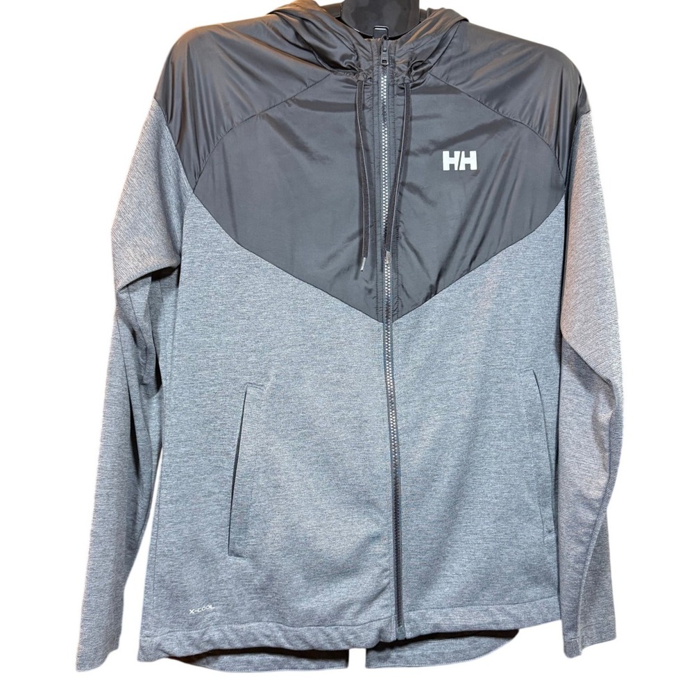 Helly Hansen X-Cool Mens Large Grey Full Zip Hooded Training Jacket Windbreaker